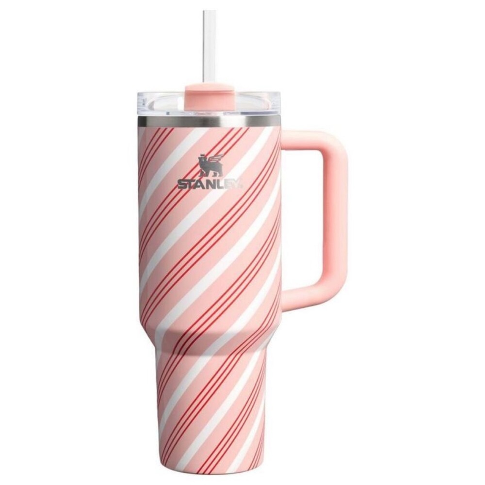 New 40 oz Stanley Striped strawberry pink and white cup
